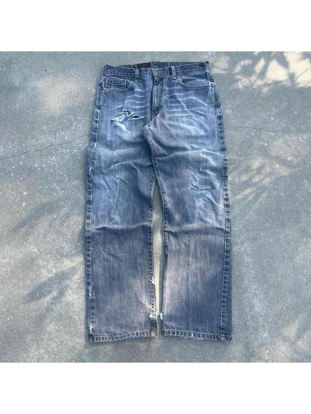 Vintage y2k 90s Polo Ralph Lauren faded and distressed grey straight leg jeans - Picture 2 of 8